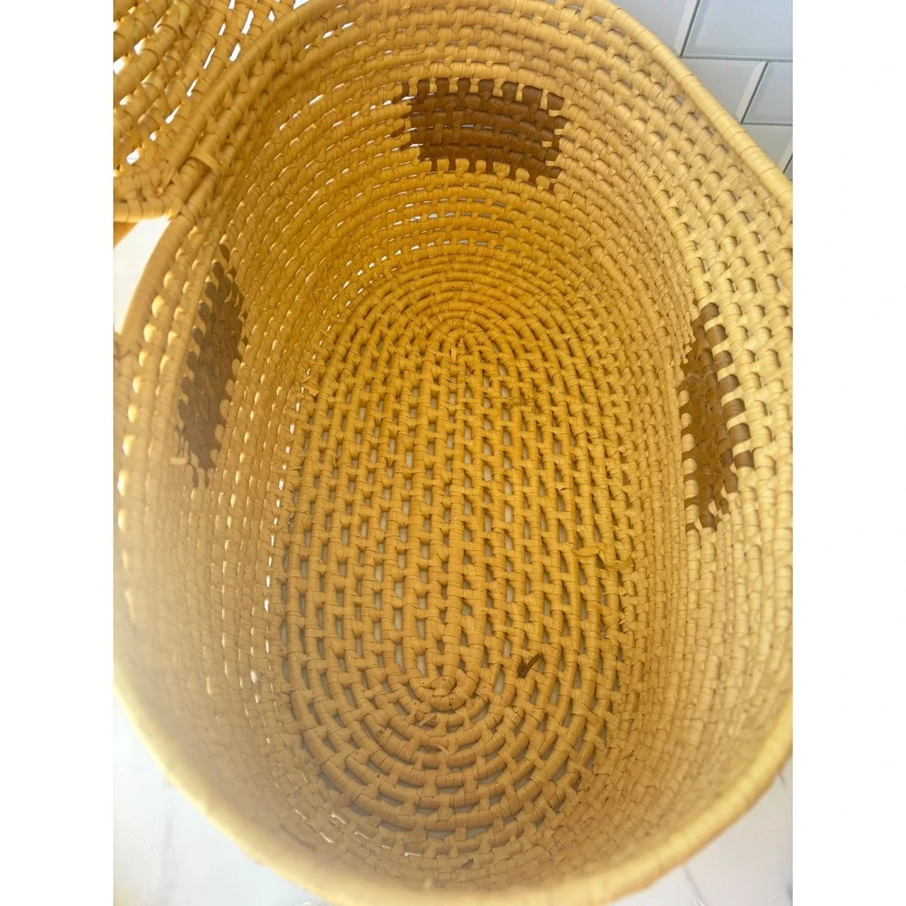 Vintage Large‎ Handwoven Straw Basket with Lid Oval Wicker Storage Tan Brown